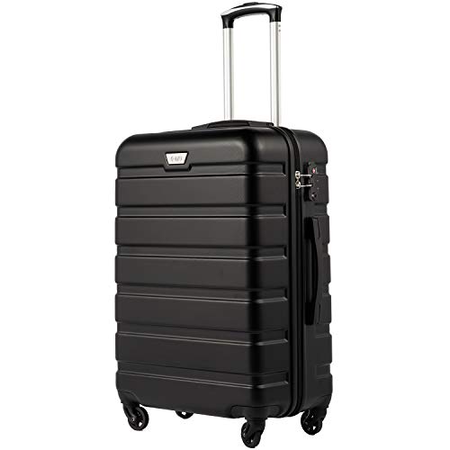 COOLIFE Hartschalen-Koffer Trolley Rollkoffer Reisekoffer mit TSA-Schloss und 4 Rollen(Schwarz, Handgepäck)