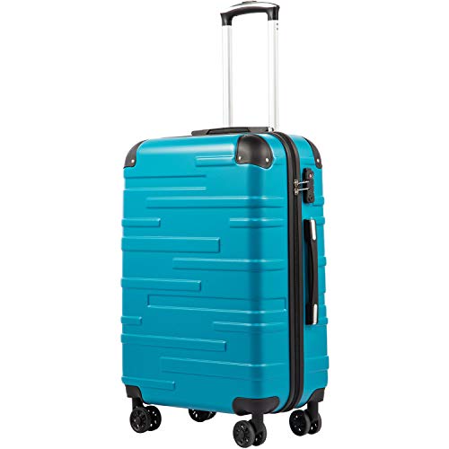 COOLIFE Hartschalen-Koffer Rollkoffer Reisekoffer Vergrößerbares Gepäck (Nur Großer Koffer Erweiterbar) ABS Material mit TSA-Schloss und 4 Rollen(Türkisblau, Großer Koffer)