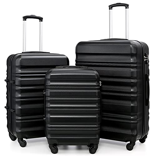 COOLIFE Hartschalen-Koffer Trolley Rollkoffer Reisekoffer mit TSA-Schloss und 4 Rollen (Koffer-Set, Schwarz)