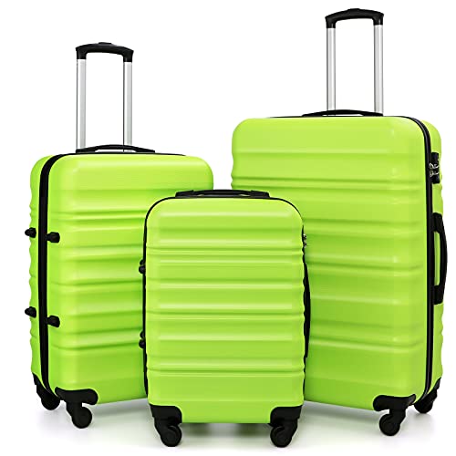 COOLIFE Hartschalen-Koffer Trolley Rollkoffer Reisekoffer mit TSA-Schloss und 4 Rollen (Koffer-Set, Grün)