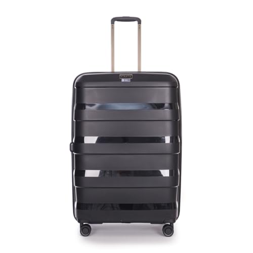 Stratic Straw + Hartschalen-Koffer Trolley Koffer groß Reisekoffer, nachhaltig, 4 Rollen, erweiterbar, TSA-Schloss (Größe L, schwarz)