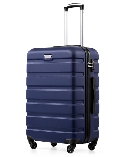 COOLIFE Mittelgroßer Koffer für Urlaubsreise, Kreuzfahrten und Studium im Ausland, 67cm L, PC+ABS, Hartschale, Leicht Robuster, Trolley mit Spinner Räder, YKK Reißverschluss, TSA-Schloss, Dunkelblau