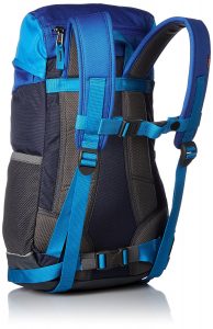 Blau-schwarzer Rucksack von hinten
